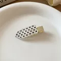 Elegant white fabric hair clip with black polka dots and a golden finish duckbill - #4 Duckbill Clip - White Polka Dots
