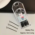 Set of black bobby pins in a clear case with a cute rabbit illustration for hair styling - Black Straight Bobby Pins / Set of 30 / Black