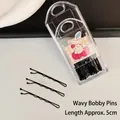 Premium black wavy metal bobby pins in a clear cartoon storage case, 5cm length hair clips - 13 Bobby Pins - 30 Wavy Ones