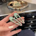 Sweet mint green hair clips with sparkling pink rhinestones in a Korean style - 23 Duckbill Clips - Green - Pink - Single Clip