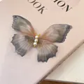 Elegant butterfly hair clip with gradient wings and pearl accents for sweet Korean style - 27 Duckbill Clips - Green - 2-piece Set