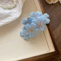 Light blue embroidered flower hair clip with sweet floral design for girls. - 48bb Clip - Blue