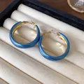 Elegant Klein Blue marbled hoop earrings with gold-toned finish for women fashion - 1# Wide Style (HE24155) / Diameter 40MM / Blue