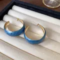 Elegant Klein blue rendered hoop earrings with gold inner lining and silver needles - 5# Style (HE24155) / Gold/Blue