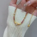 Elegante collana placcata in oro stile New Chinese con brillantini rosa e perle bianche - 18# Collana-Oro (Placcato in Oro Vero)