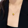 Elegante collana placcata oro in stile cinese con ciondolo a sfera in smalto blu - 24# Collana-Oro (Placcato in Oro Vero)