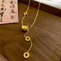 Elegante collana placcata oro in stile cinese con perla cilindrica e ciondoli a cerchio - 26# Collana-Perla a Cilindro (Placcato in Oro Vero)