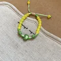 Handmade adjustable beaded bracelet with green apple charm and yellow beads - 8# Bracelet (Woven Apple Pendant)