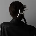Minimalist silver metal hair claw clip for women with elegant geometric silver finish - Style 16-Silver