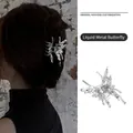 Silver liquid metal butterfly hair claw clip for elegant back head styling - Style 19-Silver Butterfly