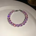 Elegant sparkling pink round-cut zircon tennis bracelet with silver-toned adjustable clasp - 31# Bracelet (Round Cut)