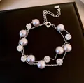 Elegant double-layered silver bracelet featuring grey pearls and sparkling crystal beads. - 9# Bracelet (Double Layer Pearl Ball)