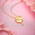 Collana con ciondolo a ventaglio dorato in stile cinese con dettagli di farfalla e fiori - 58# Collana-Fiore a Ventaglio (Placcato in Oro Vero)