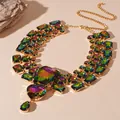 Vintage gold-tone chunky necklace with multi-colored heart and teardrop rhinestones - Necklace / Gold-Multicolor