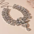 Exaggerated vintage style necklace featuring large heart and teardrop rhinestones - Necklace / Silver