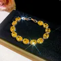 Sparkling yellow zircon adjustable bracelet in premium silver-tone setting for women. - 18# Bracelet