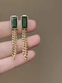 Close-up of vintage gold earrings with emerald green zircon and dangling chain details - Long Tassel Style (3#)