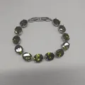 Silver-toned bracelet featuring elegant oval-cut olive green cubic zirconia stones - 37# Bracelet