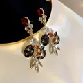 Vintage luxury asymmetric dangle earrings with multi-colored crystals and zircons for women - Multicolor Patchwork Long Style (14#)