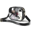 Transparent PVC crossbody bag with black trim and gold hardware for travel makeup storage - Detachable Crossbody Bag Style / Black