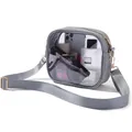 Detail view of a clear PVC crossbody bag showing capacity for phone and cosmetics. - Detachable Crossbody Bag Style / Gray