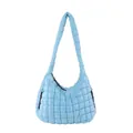 Elegant light blue quilted puffer cloud bag with stylish square stitching design - Blue