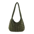 Stylish dark green pleated quilted cloud shoulder bag made of soft down cotton material - Army Green