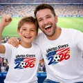 T-shirt blanc pour la Coupe du monde 2026 avec imprimé drapeau américain et football - 6XL / Blanc (États-Unis)