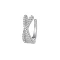 Detailed view of a silver-toned cross ear cuff featuring sparkling micro-pave zircon stones - White Gold