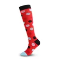 Vibrant red polka dot knee-high compression sports sock with light blue toe detail - S/M / Red with Colorful Polka Dots