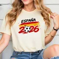 T-shirt crème imprimé foot Espagne 2026, haut à col rond stylé pour les fans de football - 6XL / Crème (Espagne)