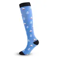 Blue nautical compression socks with white anchor and sailboat patterns for sports - S/M / Blue with Sailboat