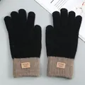 Winter warm black and beige faux alpaca wool gloves with touch screen fingertips - Black