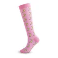 Stylish pink knee-high compression socks featuring vibrant yellow banana pattern - Pink with Banana