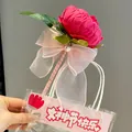 Penna a sfera creativa a forma di fiore con fiocco rosa e confezione regalo peonia. - Penna a fiore di peonia rossa