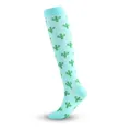Mint blue knee-high sports compression socks featuring an all-over green cactus print - Mint Green with Cactus