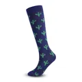 Knee-high compression sports sock in dark blue featuring a green cactus knit pattern - Navy Blue Cactus