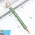 Elegant rose gold ballpoint pen with green rhinestones and a large crystal diamond top - 1.0mm Bullet Tip / Green