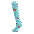 Light blue knee-high athletic compression socks with cute fox and tree patterns - Fox
