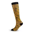 Professional knee-high compression sports sock with yellow and black tiger stripe pattern - Tiger Print