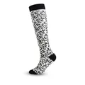 Black and white leopard print knee-high sports compression socks for better performance - Horseshoe Pattern