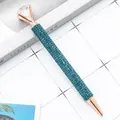 Rose gold ballpoint pen with peacock blue rhinestones and a large crystal diamond - 1.0mm Bullet Tip / Peacock Blue