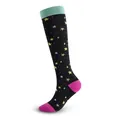 Knee-high compression sports socks featuring colorful star pattern and pink heel - Mixed Stars Pattern
