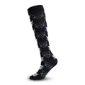 Black knee-high compression socks featuring a white cat head pattern design - Cat