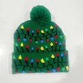 Festive green knitted Christmas beanie with glowing LED lights and colorful bulb patterns - Emerald Green Light String Style-Christmas Hat