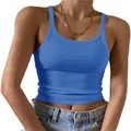 Κομψό γυναικείο καλοκαιρινό μπλε πλεκτό crop top από μαλακό ύφασμα μεταξιού γάλακτος - XS / Μπλε