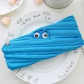 Cute blue monster zipper pencil case with large googly eyes for school stationery - Sky Blue