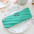 Creative mint green zipper pencil case featuring funny googly eyes and large storage - Emerald Green