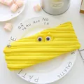 Creative yellow monster zipper pencil case with cute googly eyes for school stationery - Yellow
