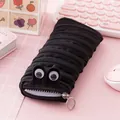 Funny black monster pencil case with googly eyes made of a single continuous zipper - Black